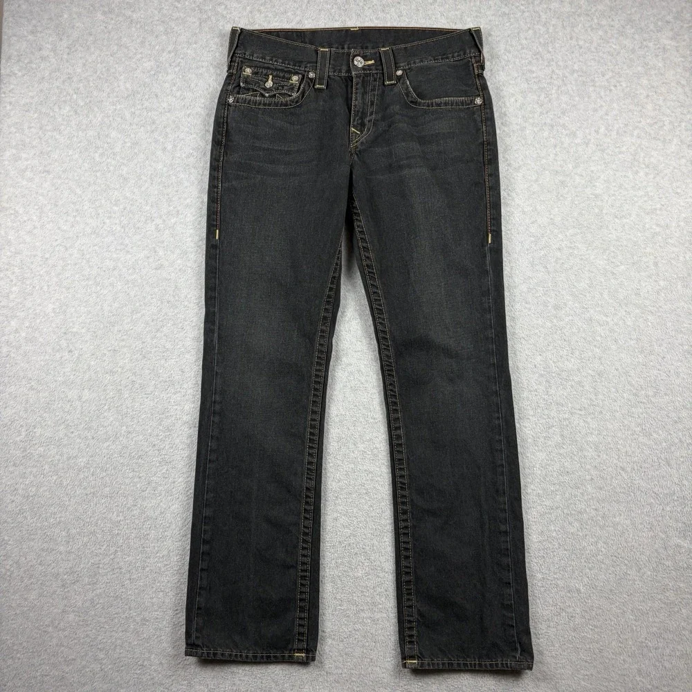 True Religion Jeans Mens 32x32 Dark Gray Contrast Stitch Straight Leg Low Rise